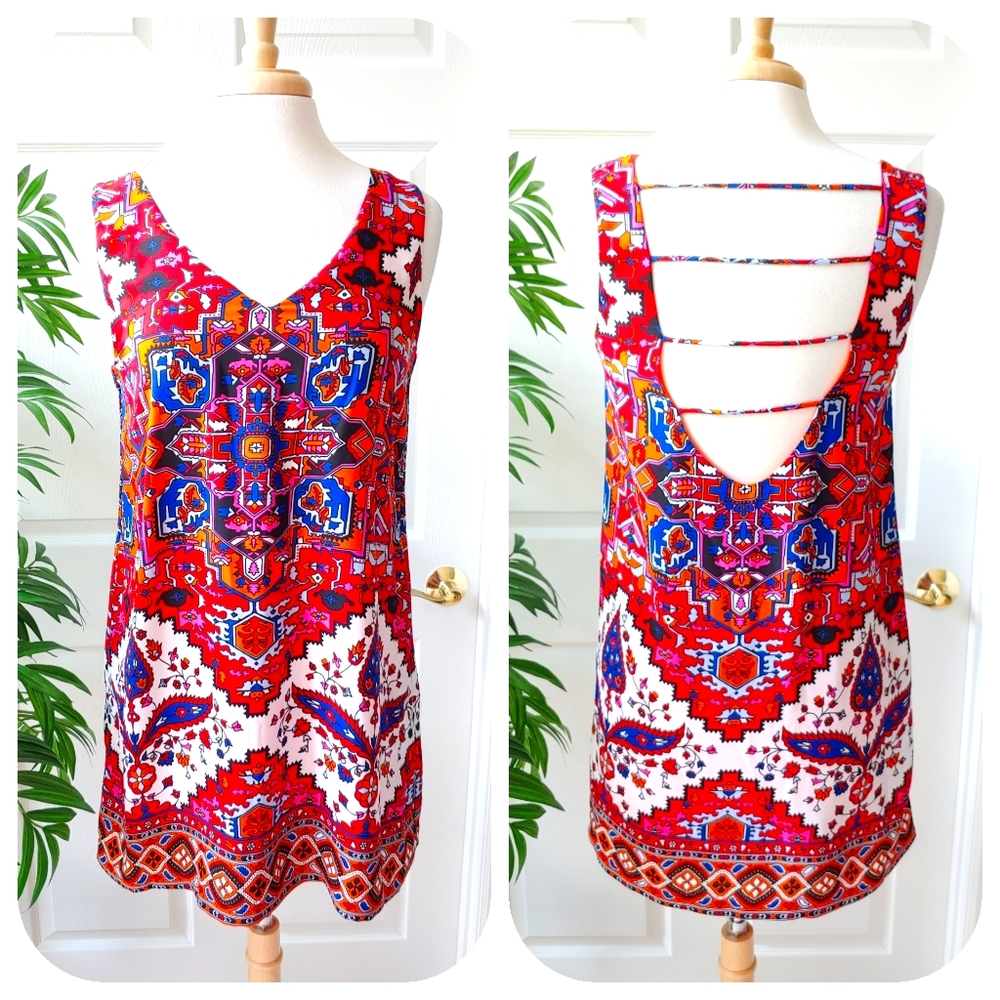 Gianni Bini Aztec Print Backless Shift Mini Dress Multicolor Small